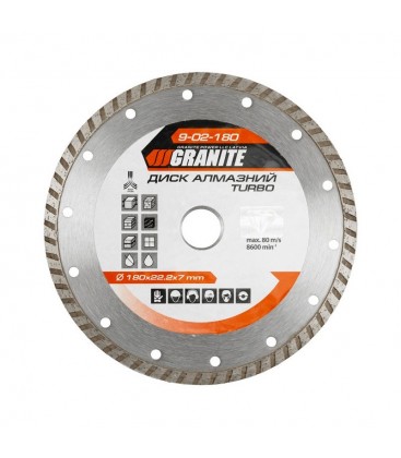 Kotúč diamantový GRANITE TURBO 180*2,6 mm 22-24% 8600 ot./min 9-02-180